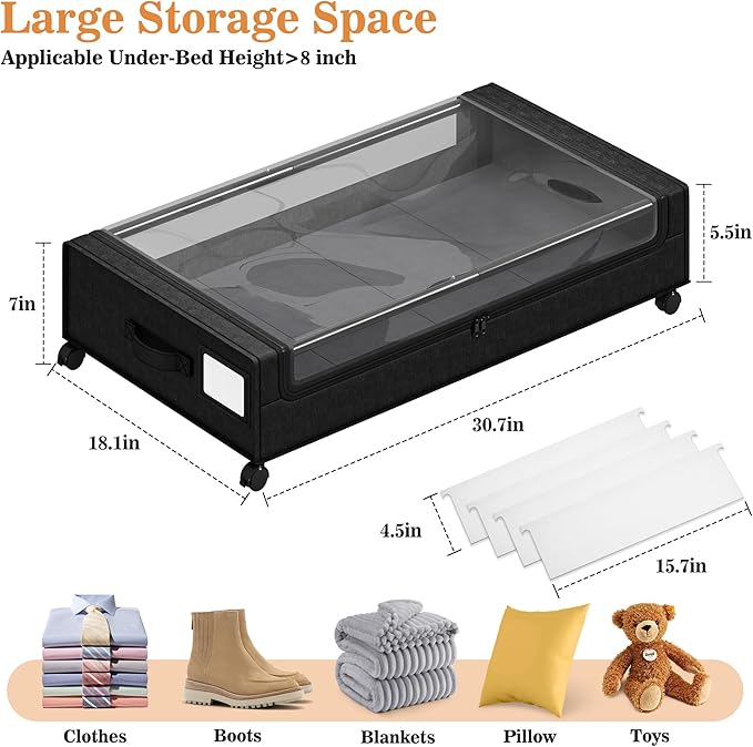 2 Pack Under Bed Storage with 4 Dividers, Large Under Bed Storage Containers - Image 6