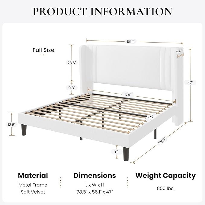 SHA CERLIN Full Size Velvet Upholstered Platform Bed Frame - Image 2