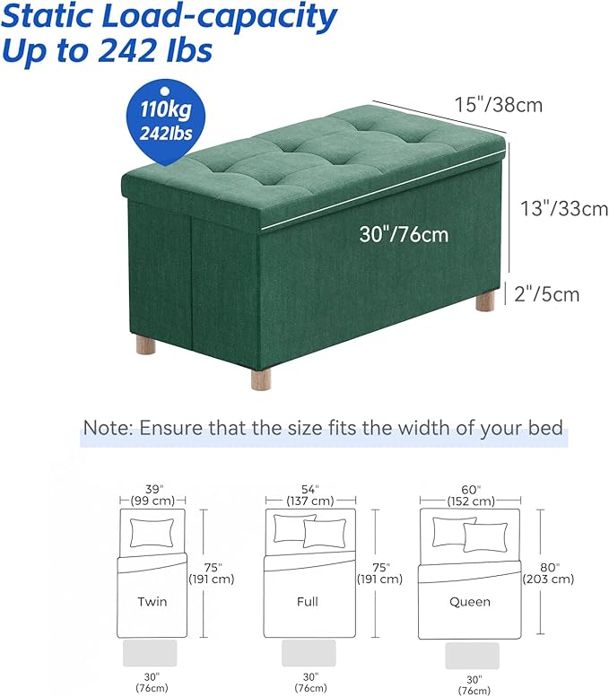 BRIAN & DANY 30 Inches Folding Storage Ottoman Bench, Ottoman - Image 3