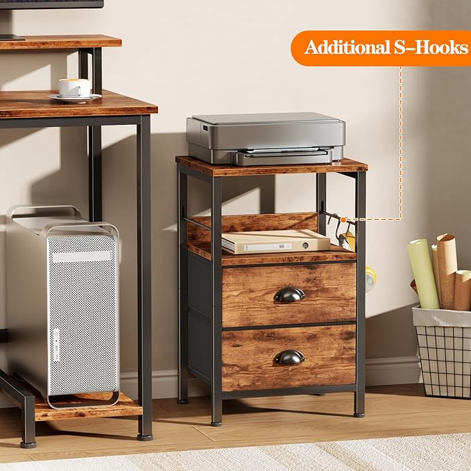 Furologee Nightstand with 2 Fabric Drawers, Night Stand with 2-Tier Shelf - Image 8