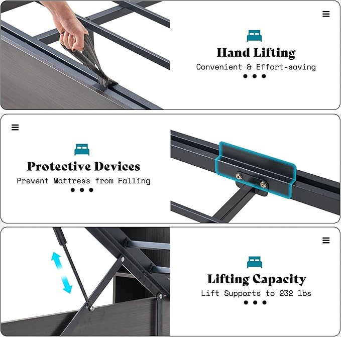 AMERLIFE Full Size Lift Up Storage Bed Frame, 45.1" LED Bed Frame - Image 8