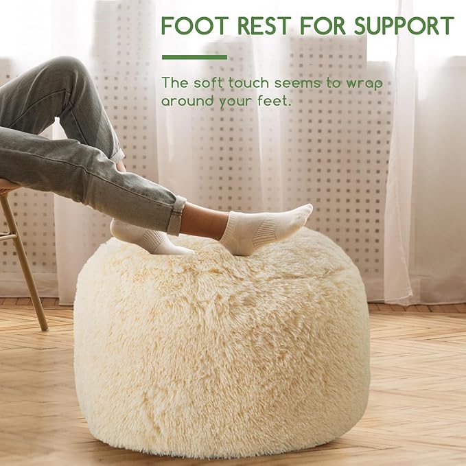 HIGOGOGO Round Stuffed Pouf Ottoman, Long Faux Fur Poufs - Image 4