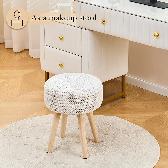 LGENHOOM Cotton Knitted Ottoman Round Footstool Vanity Stool Modern Stool - Image 4