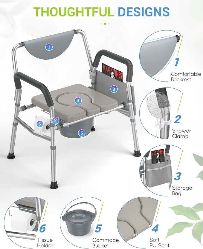 Heavy Duty Bariatric Commode, 4-in-1 Portable Bedside Commode or Over-Toilet - Image 7