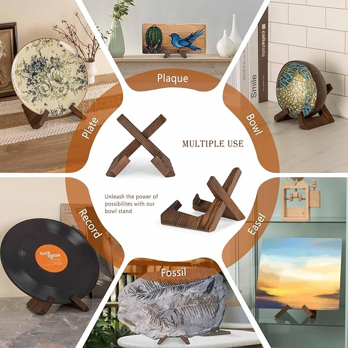 ANBOXIT Bowl Stands for Display, 3 Pack 3.5 Inch Plate Holder, Wooden Easel - Image 6