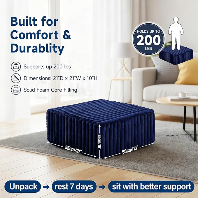 Tiita Suqre Stuffed Pouf Ottoman, Stripe Poufs 21×21×10 inch - Image 7
