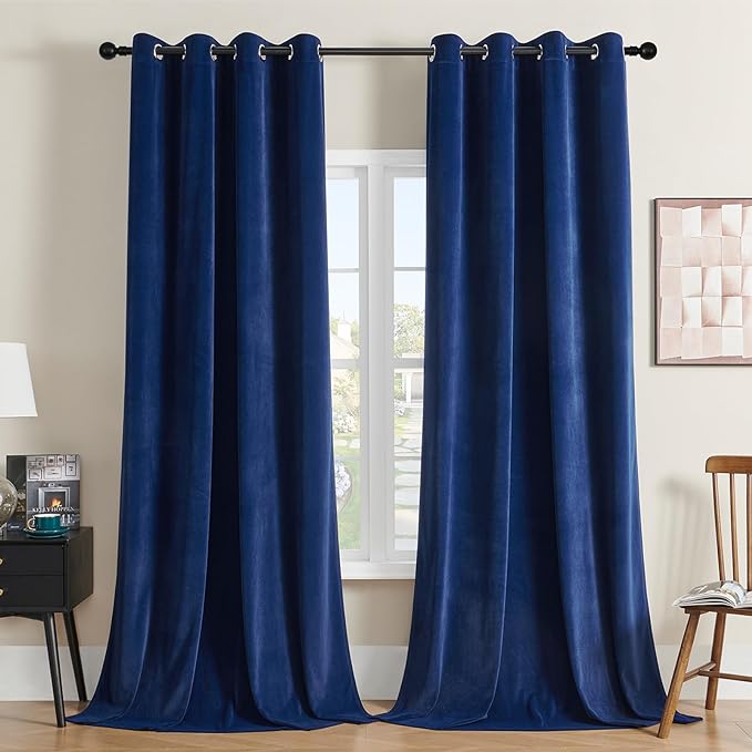 Joydeco Royal Blue Velvet Curtains 90 inch Curtains, Luxury Grommet Blackout by JOYDECO