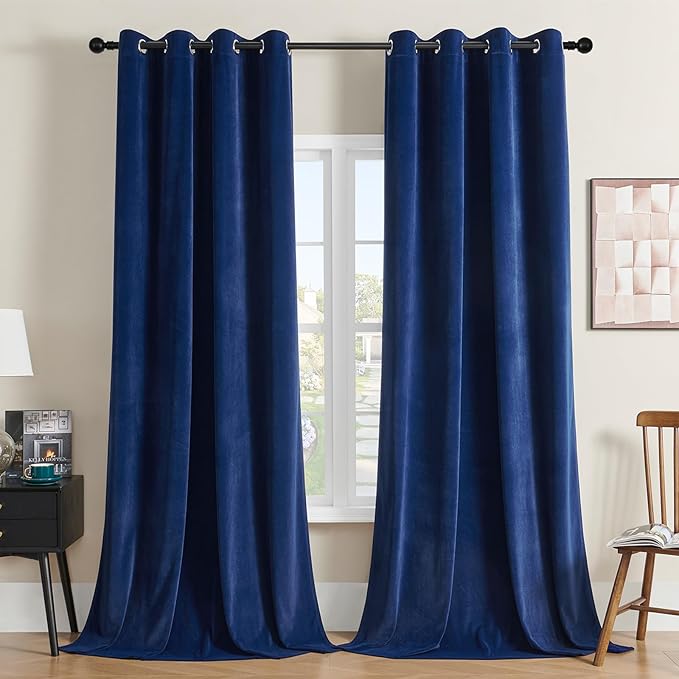 Joydeco Royal Blue Velvet Curtains 96 Inches Long, Luxury Grommet Blackout by JOYDECO