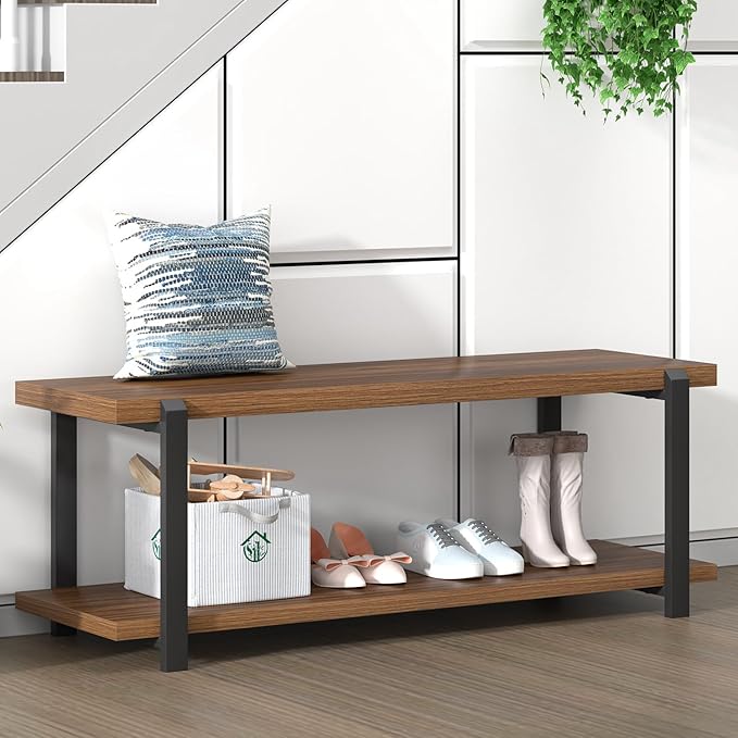 FOLUBAN Entryway Bench with Shoe Storage, Modern End of Bed Bench, Wood and by FOLUBAN