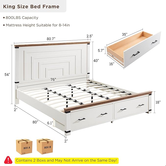 T4TREAM Farmhouse King Size Bed Frame - Image 2
