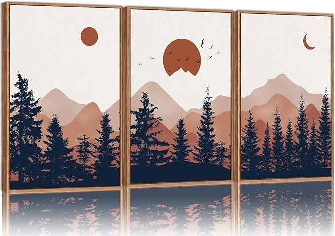 YeeHomedec Large Boho Mountain Framed Canvas Wall Art, Mid Century Modern Wall by Unknown