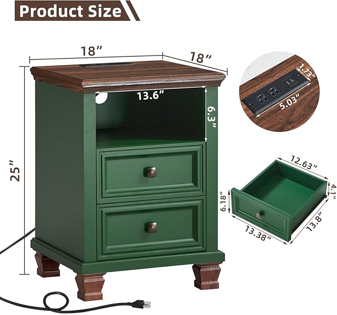 SAVOR LIFE Farmhouse Nightstand Set of 2 - Image 3