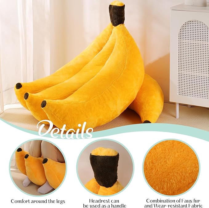 Banana Bean Bag Chair with Ottoman, Floor Sofa Bed with Footrest, Comfy - Image 4