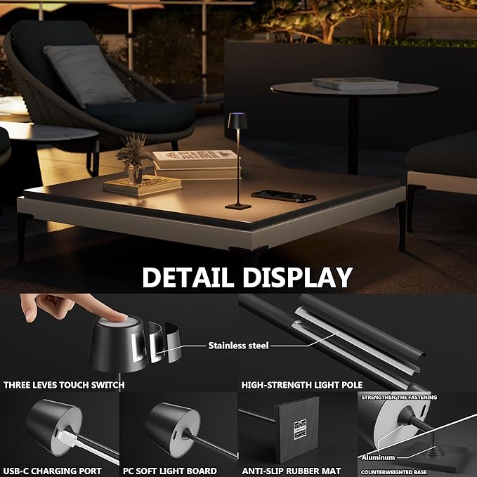 Modern LED Color-Changing Cordless Table lamp, 7 Colors, metal Shade, Touch - Image 3