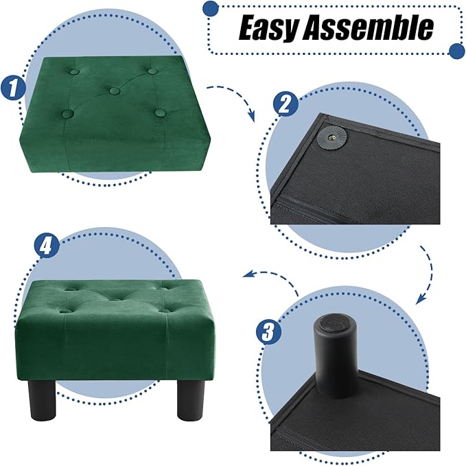 BRIAN & DANY Small Foot Stool, Velvet Foot Stools - Image 5
