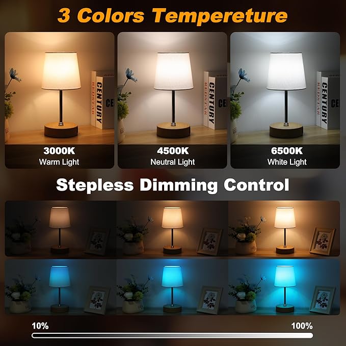 Ascher Small Bedside Table lamp Set of 2, RGB Color Changing Lamps, 3 Color - Image 3