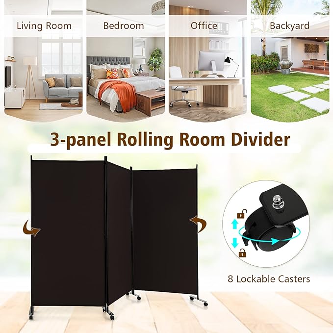 GOFLAME 3 Panel Folding Room Divider, 6FT Rolling Privacy Screen - Image 3