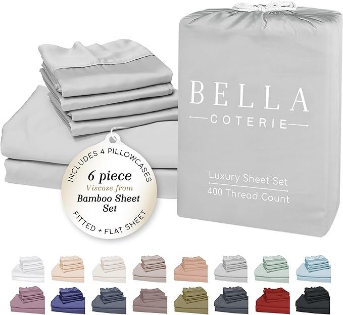 Bella Coterie 6 Piece Luxury Bamboo Viscose King Size Sheet Set | 100% by BC