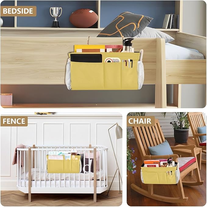KOPIRIT Lemon Yellow Bedside Caddy Storage Bag Bedside Organizer - Image 8