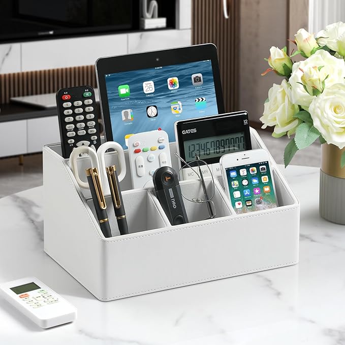 MEIBOOCH PU Leather Desk Organizer, Luxury Remote Control Holder - Image 2