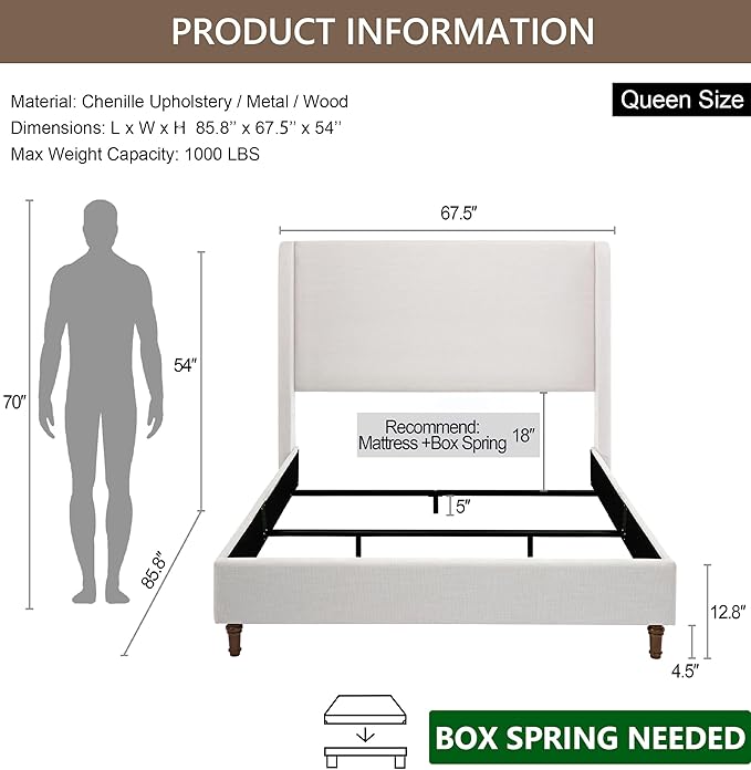 Harper Upholstered Wingback Bed Frame - Image 3