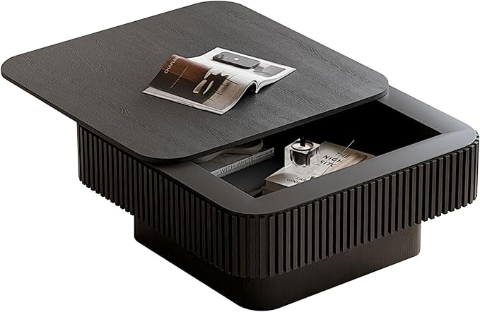 LKTART Coffee Table for Living Room, Accent Fluted Square Coffee Table by LKTART