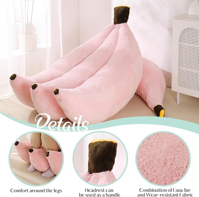 Banana Bean Bag Chair with Ottoman, Floor Sofa Bed with Footrest, Comfy - Image 4