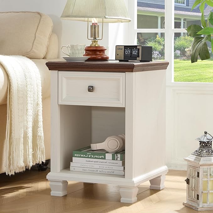 SAVOR LIFE Farmhouse End Tables Living Room Set of 2, Rustic Wood Nightstand - Image 4