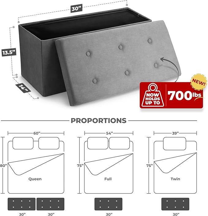 Sorbus Storage Ottoman Bench – Collapsible/Folding Bench Chest - Image 3