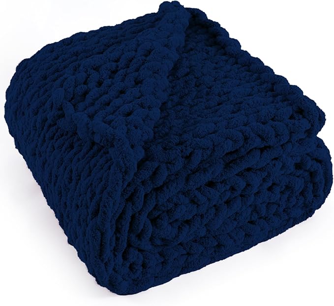 Chunky Knit Throw Blanket 50"X 60", 100% Handmade by LONGCREATE