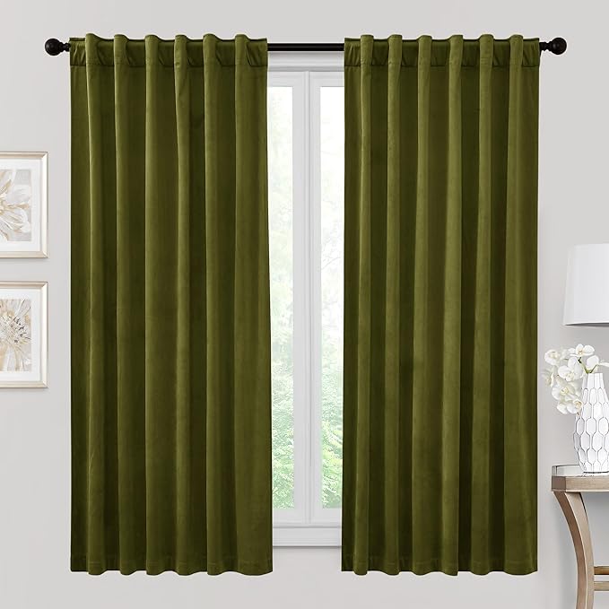 RYB HOME Velvet Curtains 72 inches Length, Back Tab & Rod Pocket Soft Fabric by RYBHOME