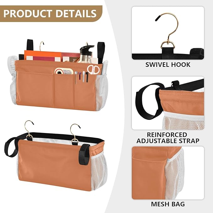 KOPIRIT Orange Bedside Caddy Storage Bag Bedside Organizer - Image 5