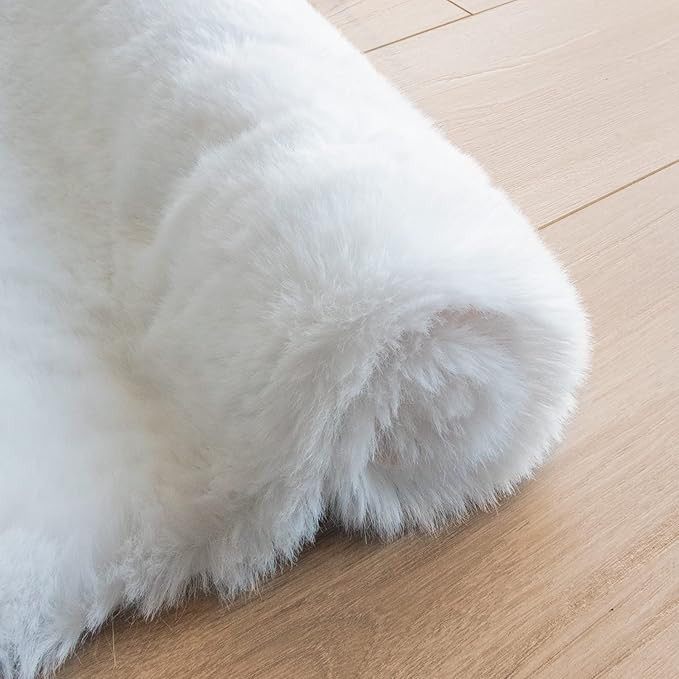 White Faux Rabbit Fluffy Fur Area Rugs - Image 7