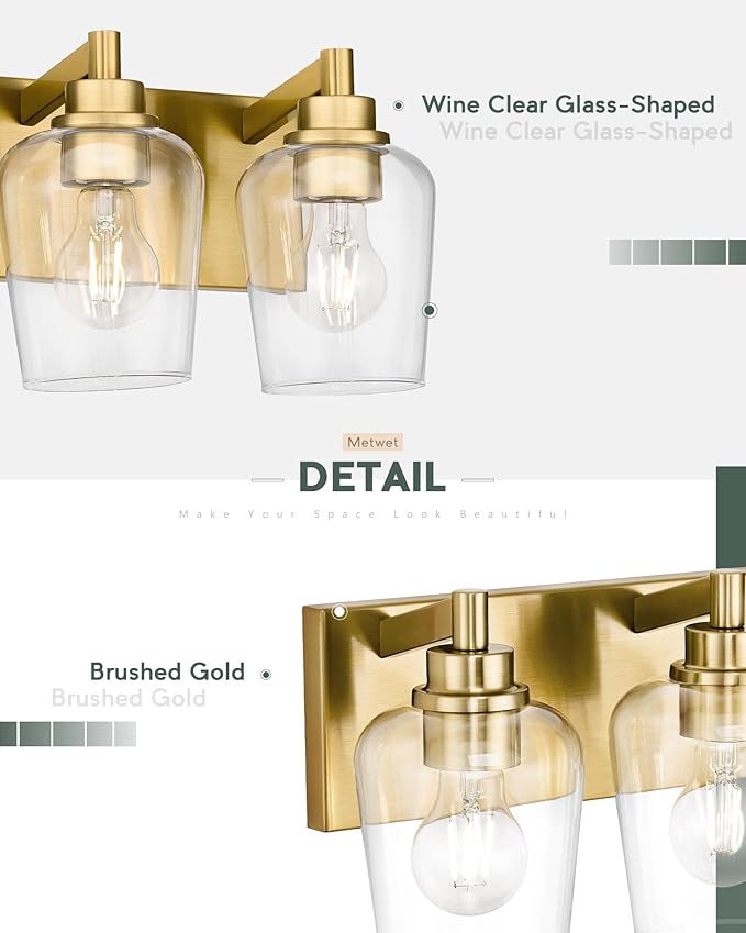 METWET Bathroom Light Fixtures, 3-Light Modern Vanity Light - Image 3
