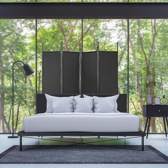4 Panel Room Divider 6FT Steel Frame Screen Folding Privacy Divider - Image 6