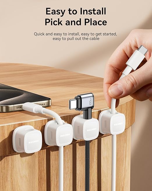 6-Pack Magnetic Cable Clips Cord Organizer-Cables Smooth Adjustable, Rocoren - Image 5