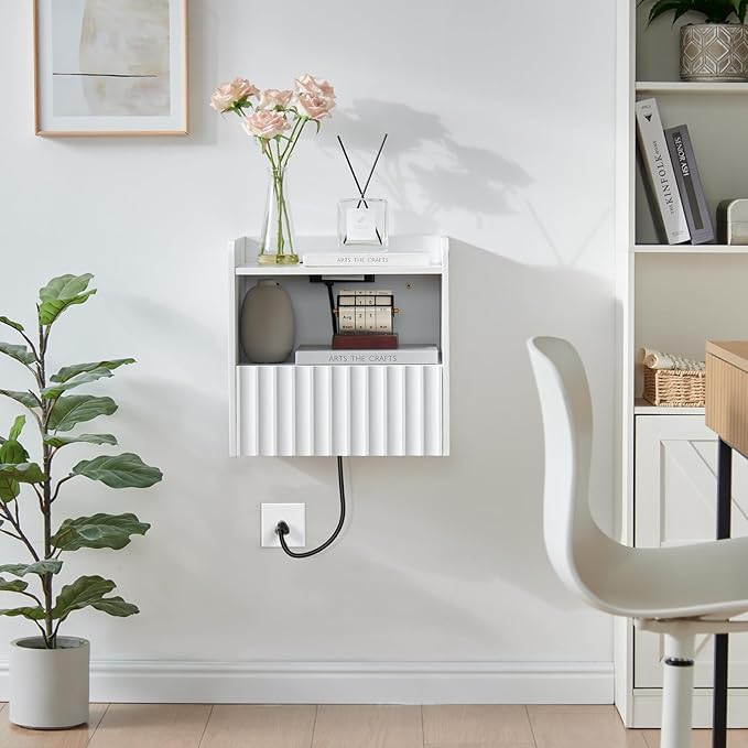 Modern Fluted Floating Nightstand Wall Mounted Set of 2- Bedside Table - Image 7