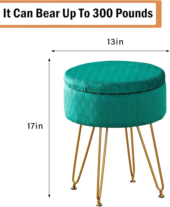 Cpintltr Velvet Storage Ottoman Round Footrest Stool Multifunctional - Image 3