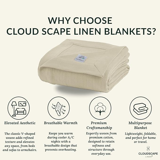 Cloud Scape Linen 100% Cotton Blanket Twin 68x92 Fog - Image 3