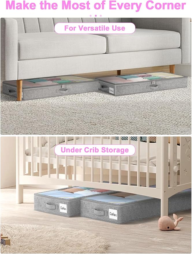 punemi Under Bed Storage Containers, Below 4 Inches Tall Low Profile Underbed - Image 6