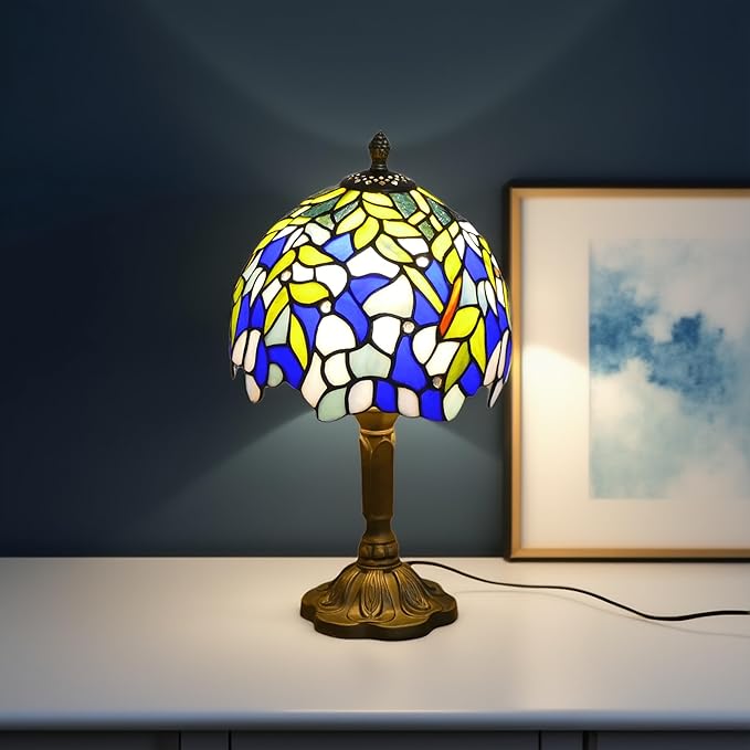 Tiffany Table Lamp Mini Nightstand Lamps Stained Glass Bedside Lamp Wisteria by JGWSMQ