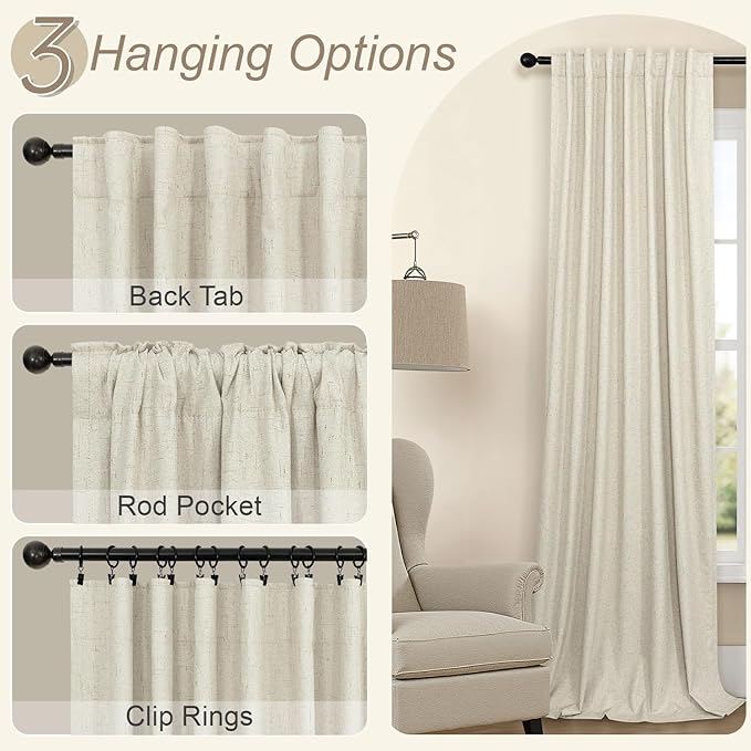 Pitalk 80 Inch Curtains 2 Panel Set Linen Blackout Curtains - Image 6