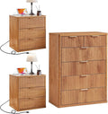 LEYAOYAO 42" Tall Fluted Dresser and 3 Drawers 23" Nightstand Set of 2 by LEYAOYAO-Findtheshiningpointofyourideallife%EF%BC%81
