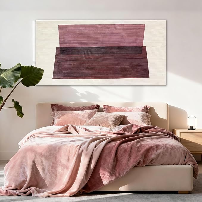 YETHEN WAL Neutral Burgundy Mauve Abstract Wall Art, Hand-Painted Textured - Image 5