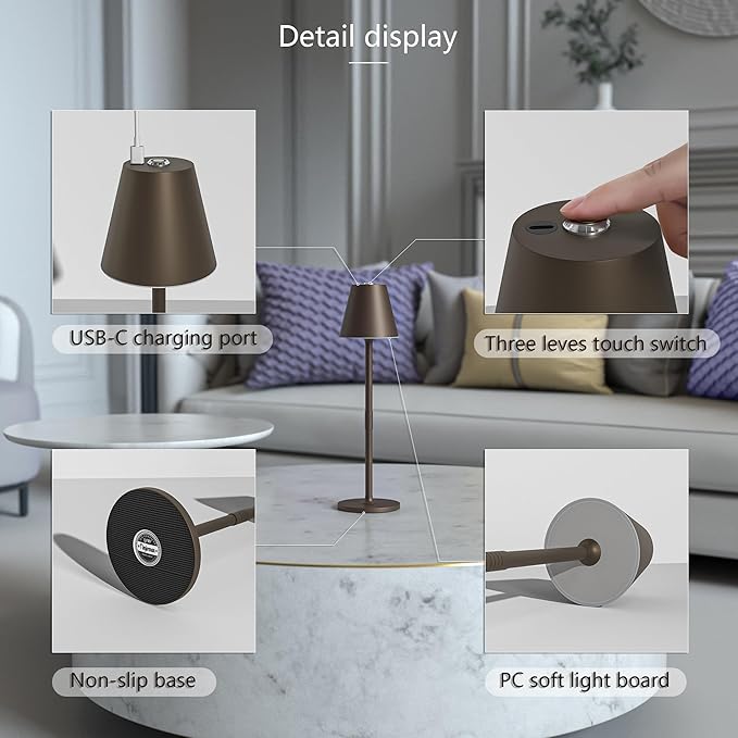 Modern LED Cordless Table Lamp, 4000mAh Rechargeable Battery, 3 Level - Image 7