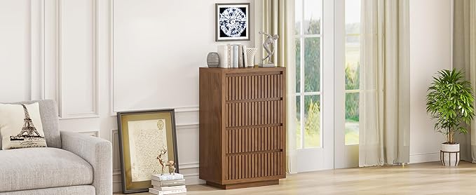 Fluted 4 Drawer Dresser, Mid Century Small Dresser - Image 8