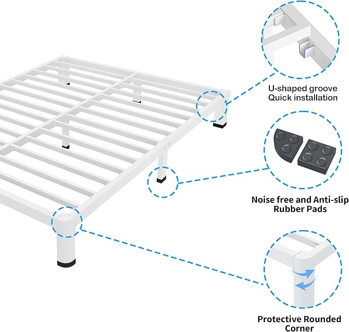 ROIL 20 Inch White Full Bed Frame - Image 5