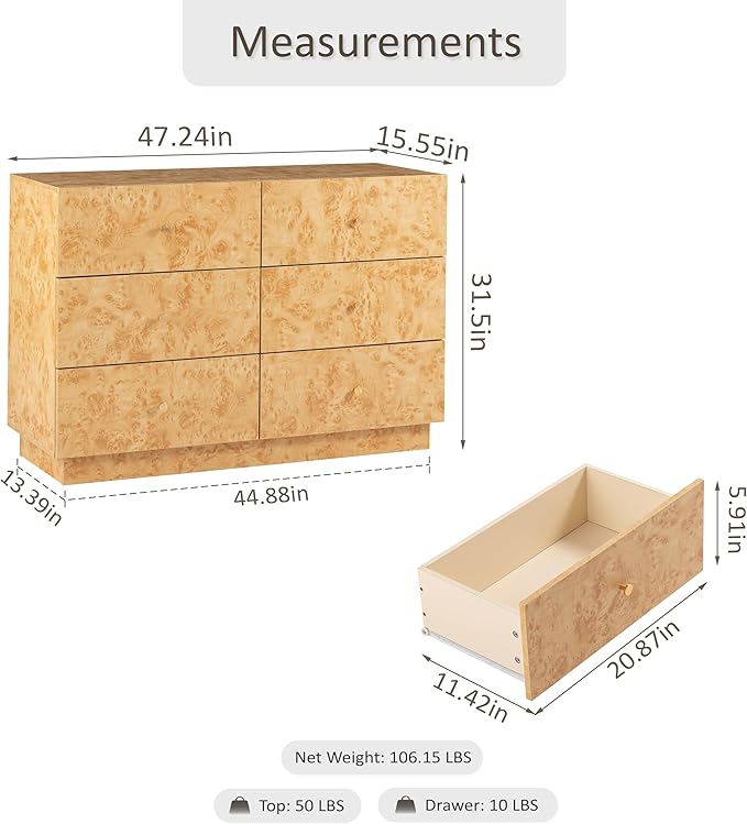 Modern 6 Drawer Dresser Set of 2 - Image 3