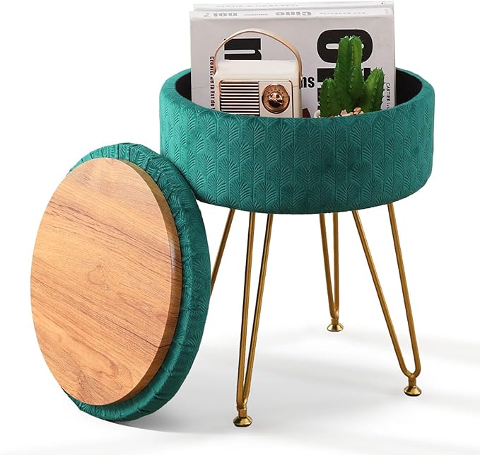 Cpintltr Velvet Storage Ottoman Round Footrest Stool Multifunctional by CpintltrFruniture