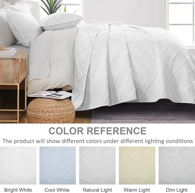 Yiran Quilt Queen Size Bedding Set White Bedspreads Embossed Diamond Pattern 3 - Image 7